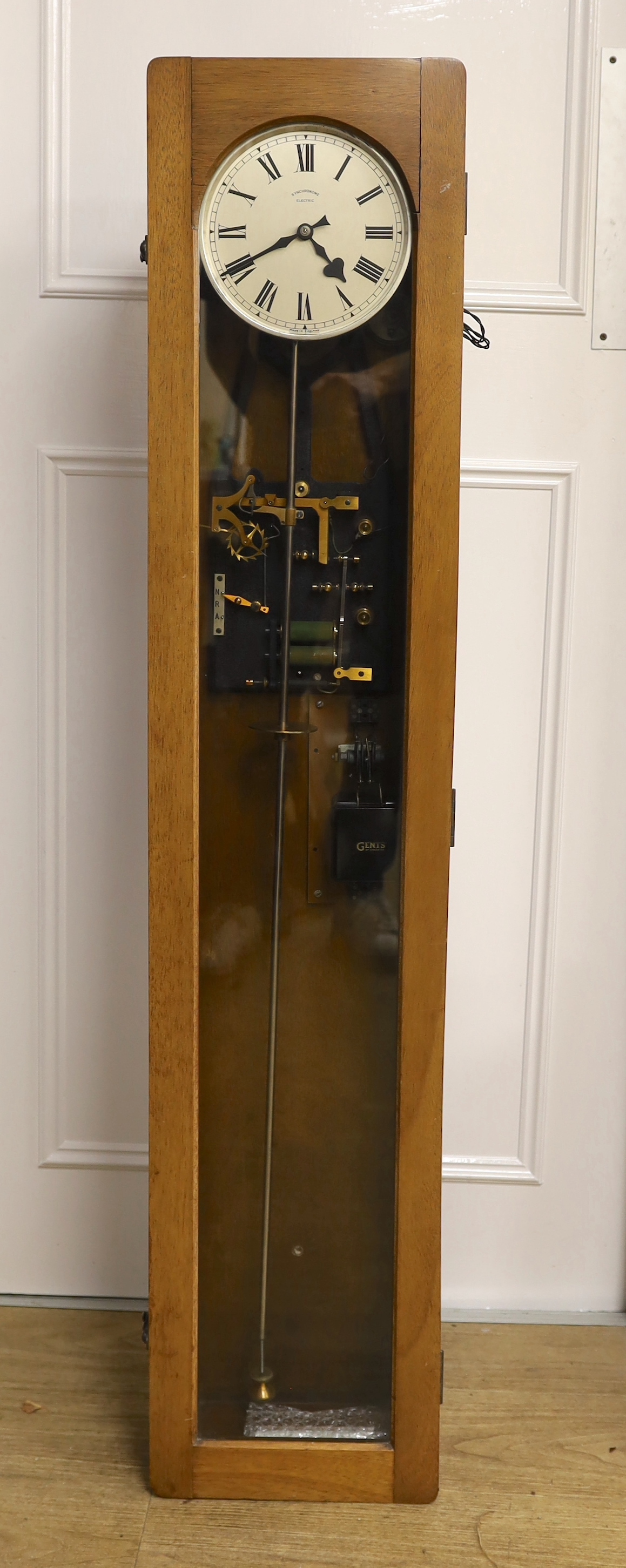 A Synchronome electric wall clock, 126.5cm high